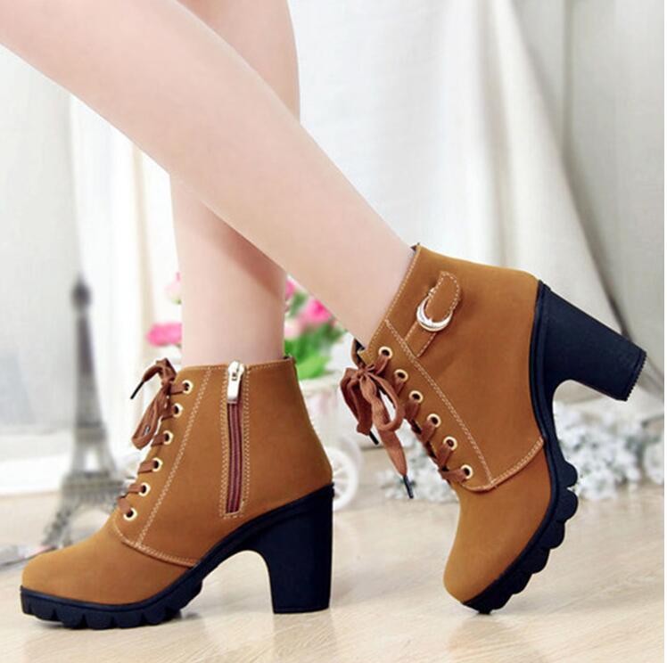 Women 's Thick High Heel Ankle Boots With Gold Embellishments Sizes 5 - 9