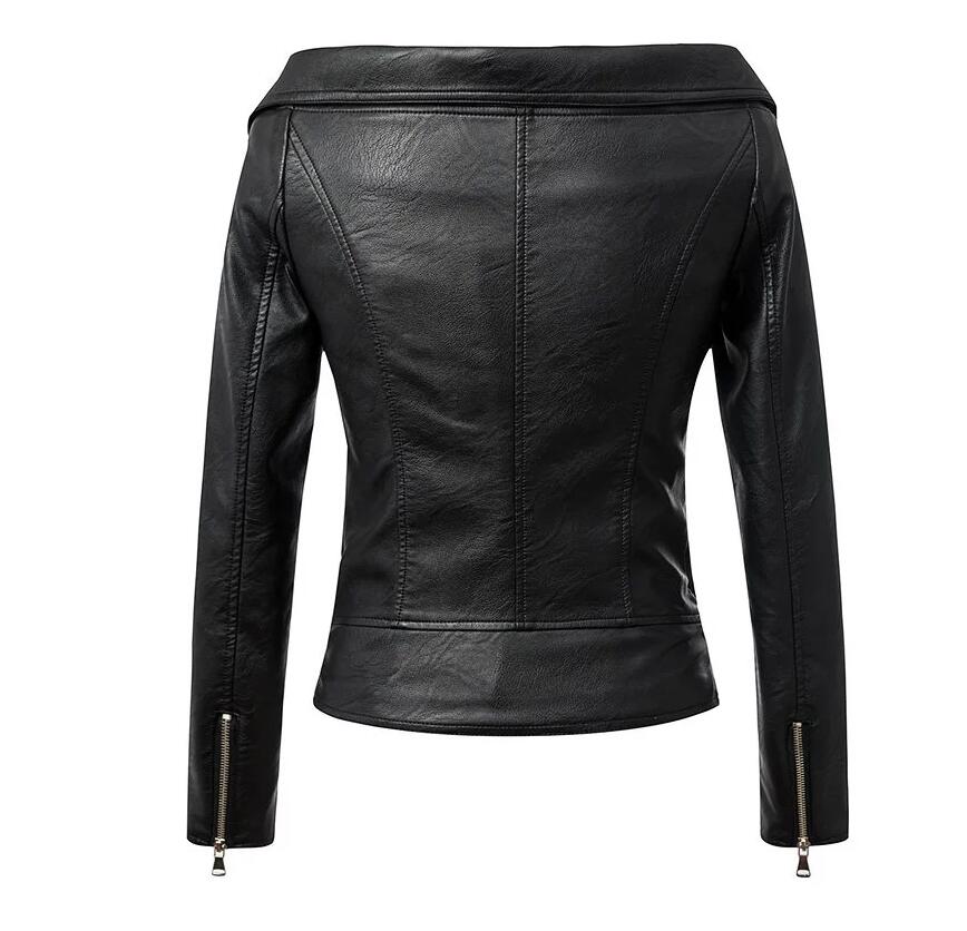Sexy Women's Off-The-Shoulder Fashion Leather Jacket Sizes S - XL