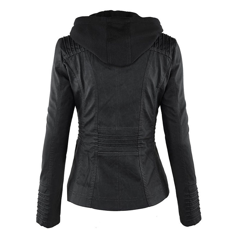 Women's Rosetic Gothic Faux Leather Hooded Winter Autumn #MotorcycleJacket Sizes S - 7XL