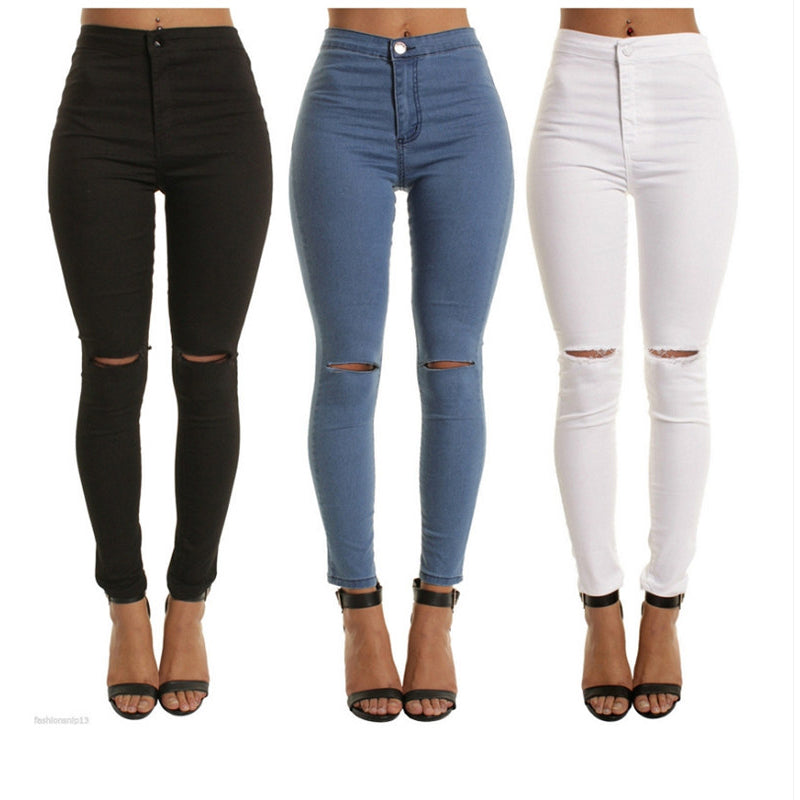 Women's Ripped Plus Size Slim Denim High Waist Jeans
